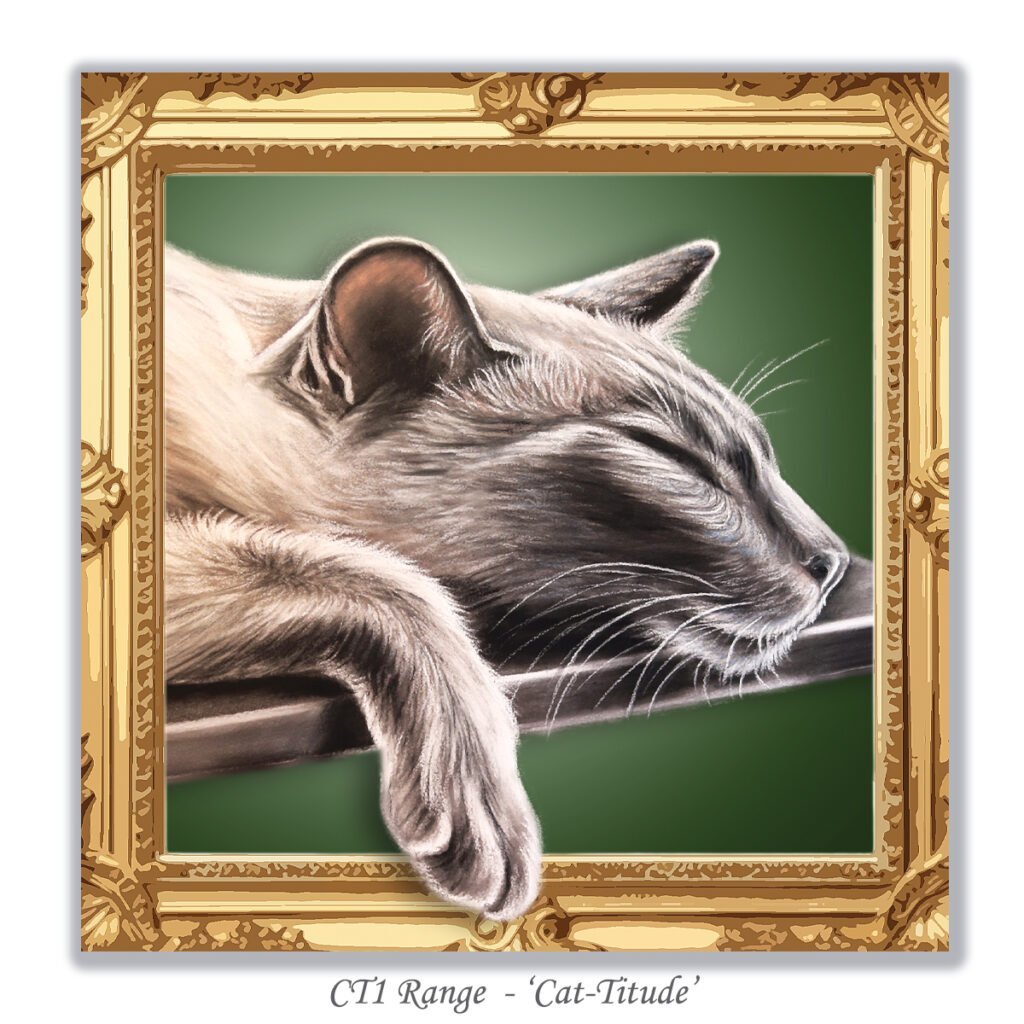 greeting card with Siamese cat sleeping