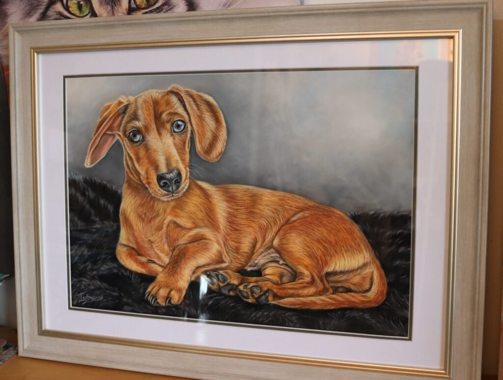 custom dog portrait, painting of a Dachshund by Irisha
