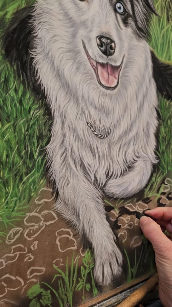 commission dog painting creating process