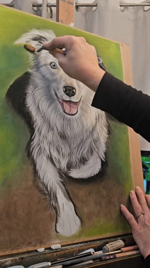commission dog painting creating process