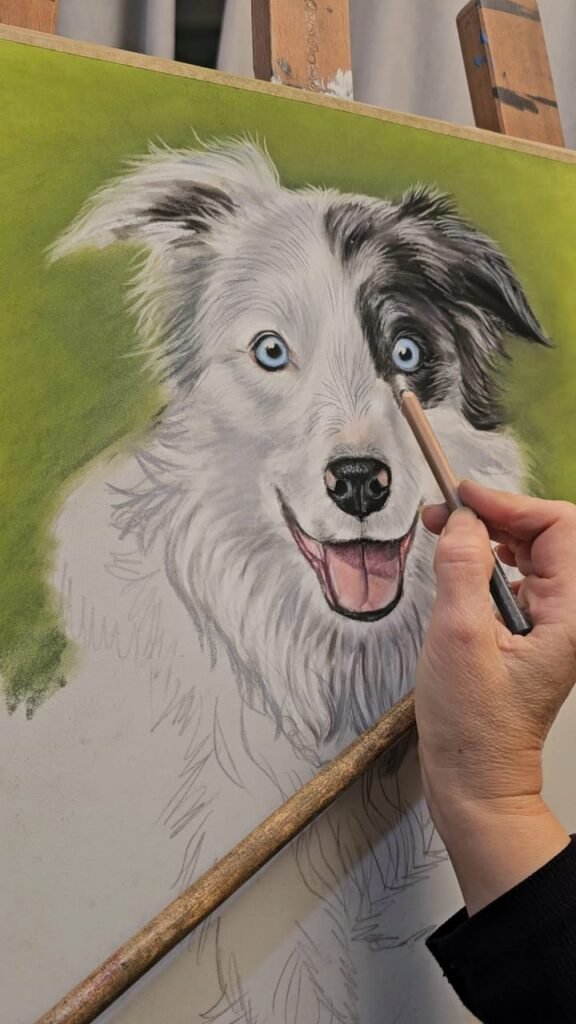 commission dog painting creating process
