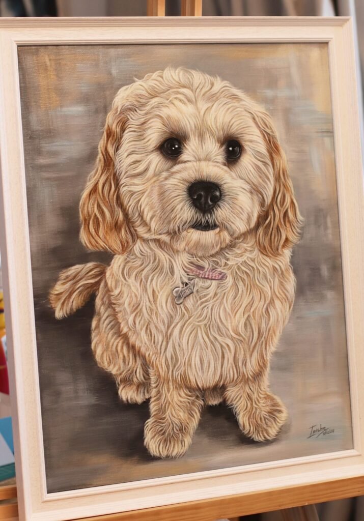 custom dog portrait of a Cavapoo created with acrylics